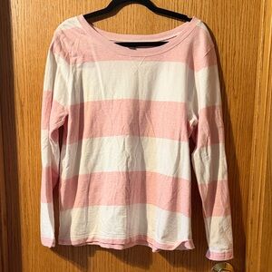 Eddie Bauer Pink and White Striped Long Sleeve Top